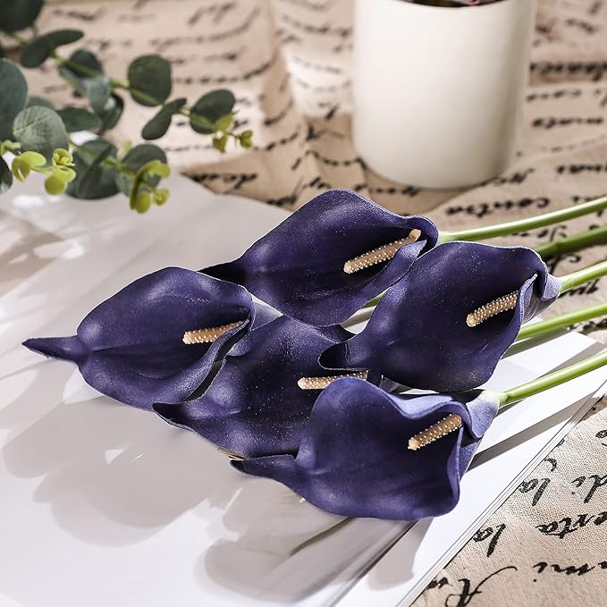 Duovlo 20pcs Calla Lily Bridal Wedding Bouquet Lataex Real Touch Artificial Flower Home Party Decor (Purple)