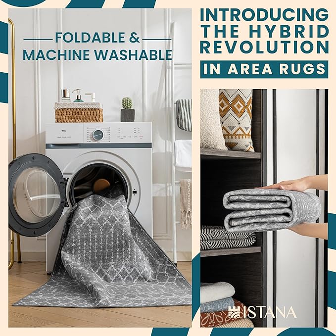 Istana 6x9 Area Rug - Dark Grey Rugs for Living Room 6x9 - Foldable Boho Rugs for Bedroom - Stain Resistant Washable Rug - Eco-Friendly Area Rugs - Easy to Clean Living Room Rug
