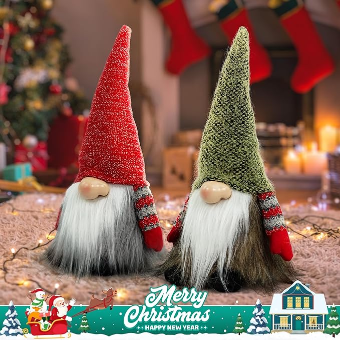 Gnome Christmas Decorations, Gnome Ornaments Swedish Tomte Elf Stuffed Dwarf, Indoor Holiday Plush Decor for Home Mantel Shelf Table Window Apartment Kitchen Party Gifts