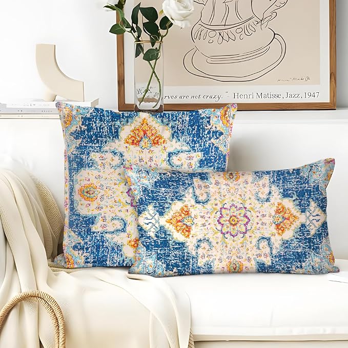 Boho Throw Pillow Covers 12x20 inch Set of 2,Boho Vintage Carpet Pattern Antique Ethnic Decor Double Sided Pattern Cushion Cover Soft Pillow Case Living Sofa Room Bed Square Pillow Cover