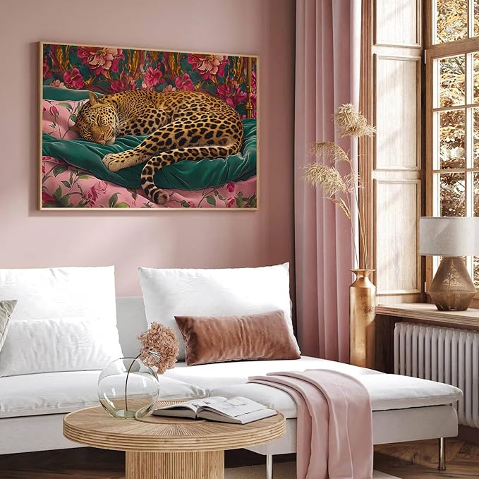 Eeuqiauot Abstract Leopard Canvas Wall Art Aesthetic Vintage Poster Trendy Leopard Poster Animal Portrait Painting Sleep Animal Wall Art Funny Cheetah Canvas Prints 16x24inch Unframed
