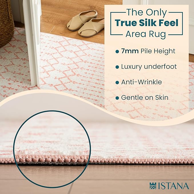 Istana 5x7 Area Rug - Pink Rugs for Living Room 5x7 - Foldable Rugs for Bedroom - Stain Resistant Washable Rug - Eco-Friendly Boho Area Rugs - Easy to Clean Living Room Rug