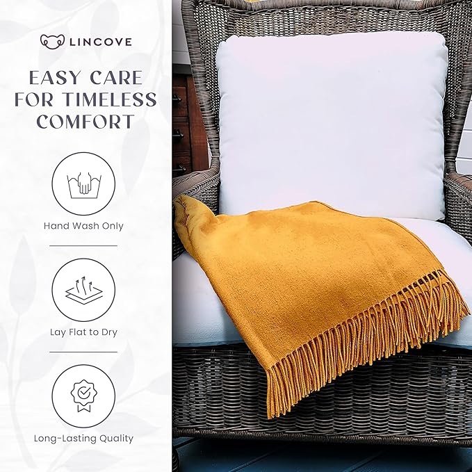 Lincove Pure Cashmere-Merino Wool Blanket - Warm & Soft Throw Blanket - 74"x55" Comfortable and Cozy Throw Blankets for Couch, Sofa, or Chair - Lightweight and Classic Throws - Rustic