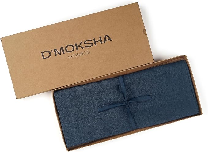 D'Moksha Homes Linen Navy Blue Table Runner 90 Inches Long - 100% Pure Linen 14 x 90 Inch Table Runner for Dining, Fall, Thanksgiving, Holiday - Machine Washable