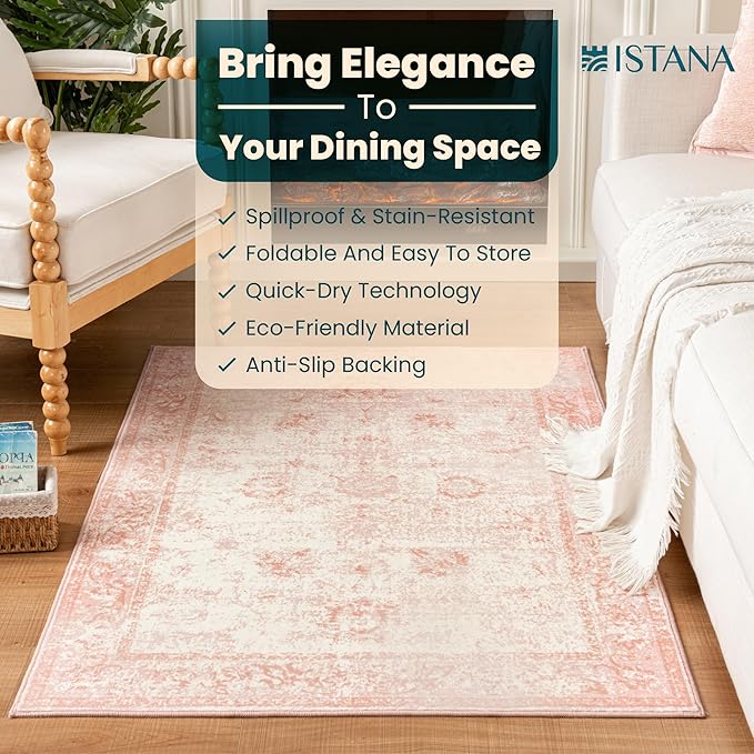 Istana 3x5 Area Rug - Pink Modern Rugs for Living Room 3x5 - Foldable Rugs for Bedroom/Living Room Rug - Stain Resistant Washable Rug - Eco-Friendly Small Area Rugs