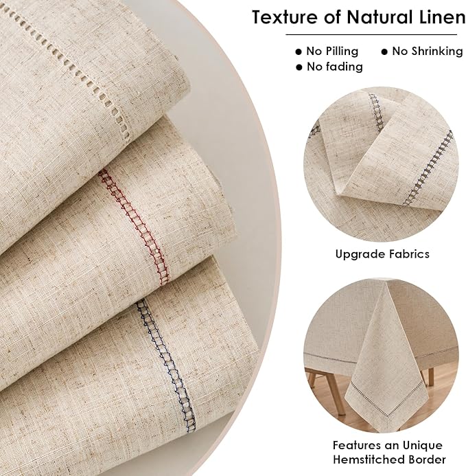 Zdolmy Natural Flax Linen Tablecloth – Undyed Rectangle Hemstitch Table Cover for Kitchen, Dining & Decoration (Elegant Style, 55" x 120")