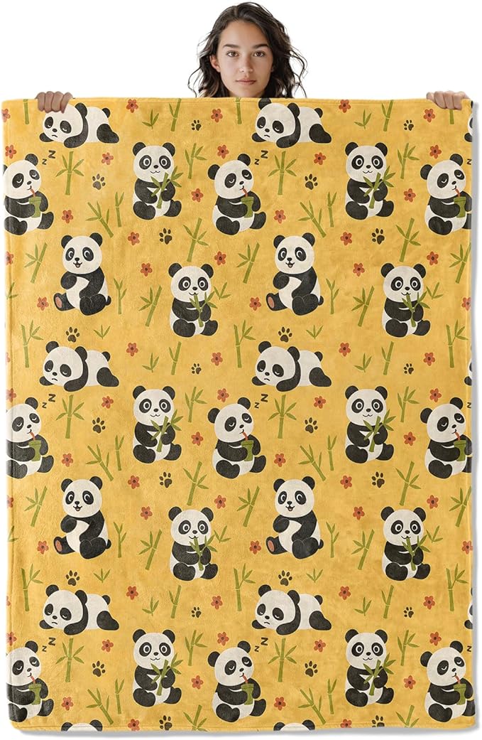 Cute Panda Blanket, Cartoon Animal 80 x 60 Inch Flannel Throw Blanket, Gifts for Women Kids, Lightweight Cozy Warm Blankets for Sofa Travel Home Decor