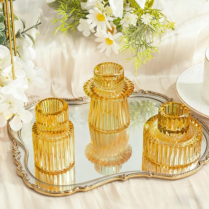 WELLIFE 6 Pcs Amber Glass Candle Holder, Taper Candle Holder, Amber Glass Candlestick Holder for Party, Wedding Decorations, Table Centerpieces and Thanksgiving
