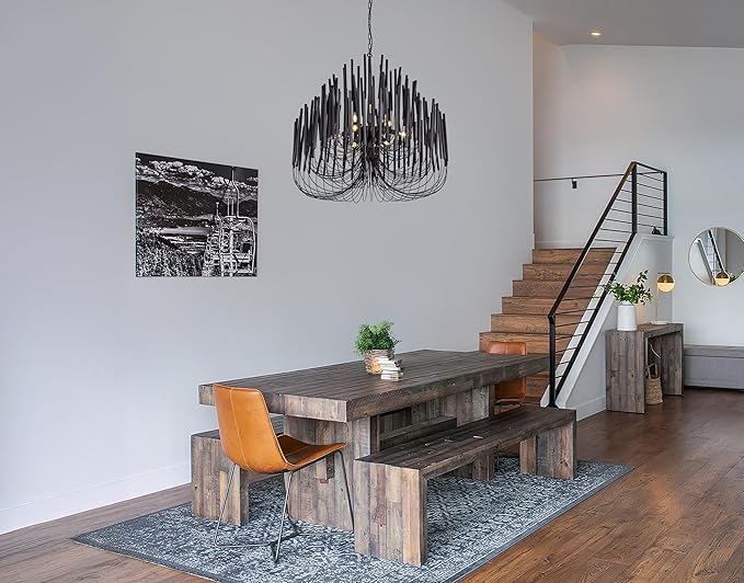 TOCHIC Modern Farmhouse Chandelier for Dining Room 36", Large Vintage Black Wood Chandeliers Light for Living Room, Rustic Pendant Lighting Fixture Ceiling Hanging for Foyer Bedroom Entryway
