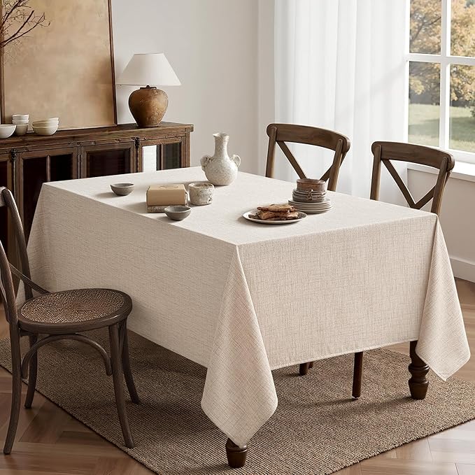 MIULEE Ivory Linen Polyester Tablecloth 60x84 Inch Rectangle Table Cloth Waterproof,Stain Resistant & Wrinkle Resistant for Dining Party Wedding