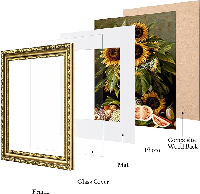 eletecpro 8x8 Picture Frames Set of 2, Vintage Gold Photo Frames with Glass, Display 4x4 Photo with Mat or 8x8 without Mat for Tabletop or Wall Decor, Gold