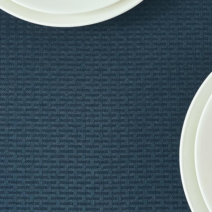 maxmill Weaved Texture Tablecloth Water Resistance Antiwrinkle Spillproof Soft Washable Table Cloth for Dining Room, Buffet Banquet Parties Holiday Dinner, Rectangular 60 x 108 Inch, Navy Blue