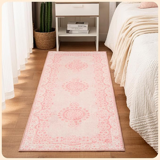 Istana Hallway Runner Rug 2x6 - Pink Kitchen Rugs Non Slip Washable -Silk's Soft Touch Carpet Runner - Stylish Rug Runner for Home