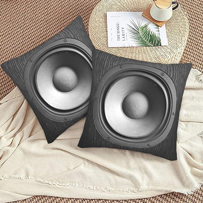 Speaker Pattern Pillow Covers 18x18 Inch Set of 2 Black Audio Bass Throw Pillow Cover Speaker Music Sound Square Pillowcase Cushion Cases for Home Couch Bed Sofa