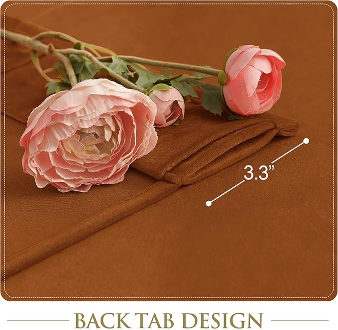 StangH Velvet Curtains for Sliding Door - Burnt Orange Blackout Drapes 96 inches, Luxury Back Tab Thermal Insulated Window Curtains for Living Room, W52 x L96, 2 Panels