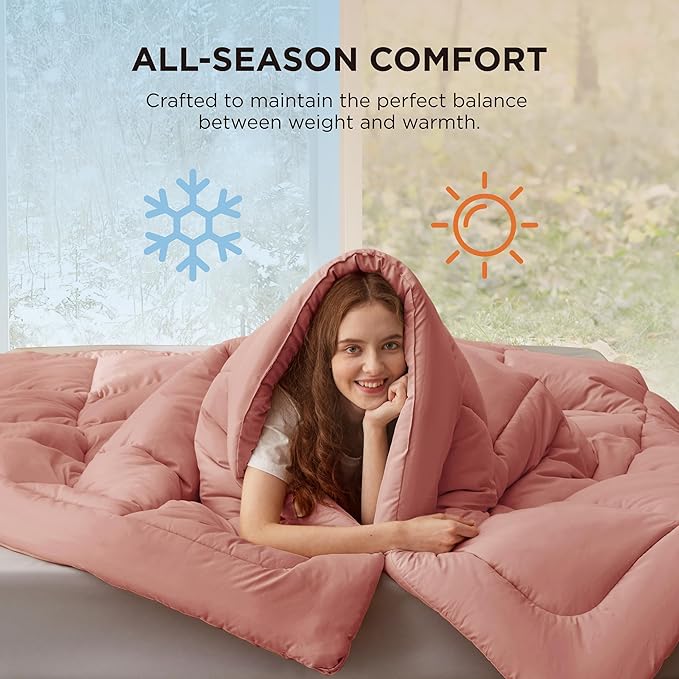 Bedsure Comforter Duvet Insert - Quilted Comforters Twin XL Size, All Season Duvet, GentleSoft Down Alternative Bedding, with 8 Tabs, Gifts for Women/Men, Dusty Pink, Twin XL 92 x 68 Inches