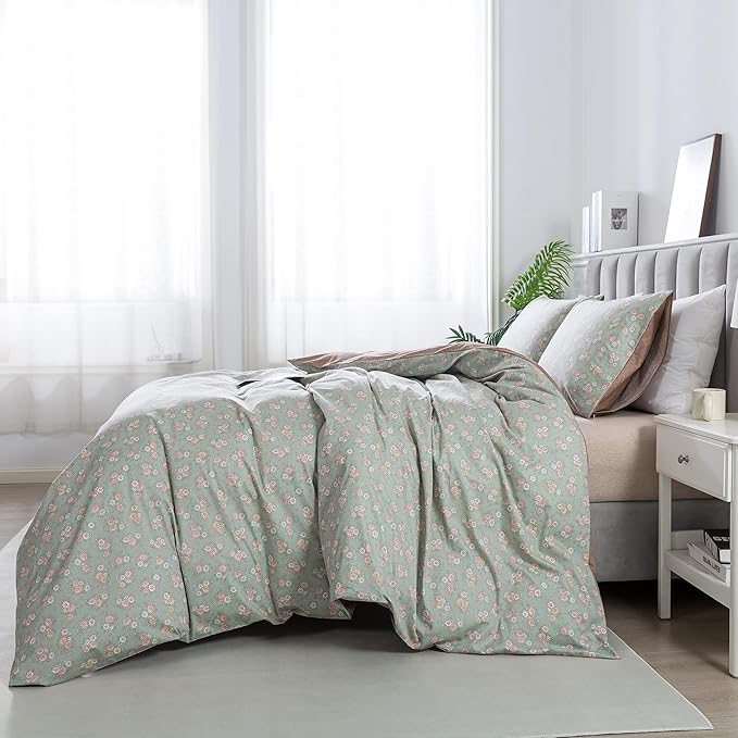 HoneiLife Wildflower Duvet Cover King - 100% Cotton Comforter Cover Sets, Floral Duvet Cover Sets, Botanical Bedlinen Set with Zipper Closure & Corner Ties
