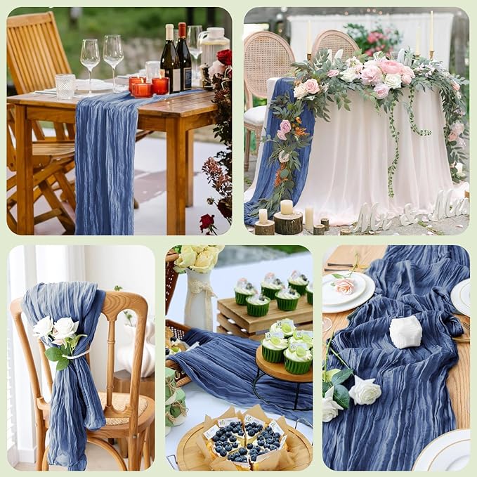 Wokceer Cheesecloth Table Runner 3Pack 10FT Blue Boho Gauze Fall Thanksgiving Cheese Cloth Table Runner for Party Long Rustic Sheer Table Runners for Baby Bridal Shower Wedding Easter Table Decor