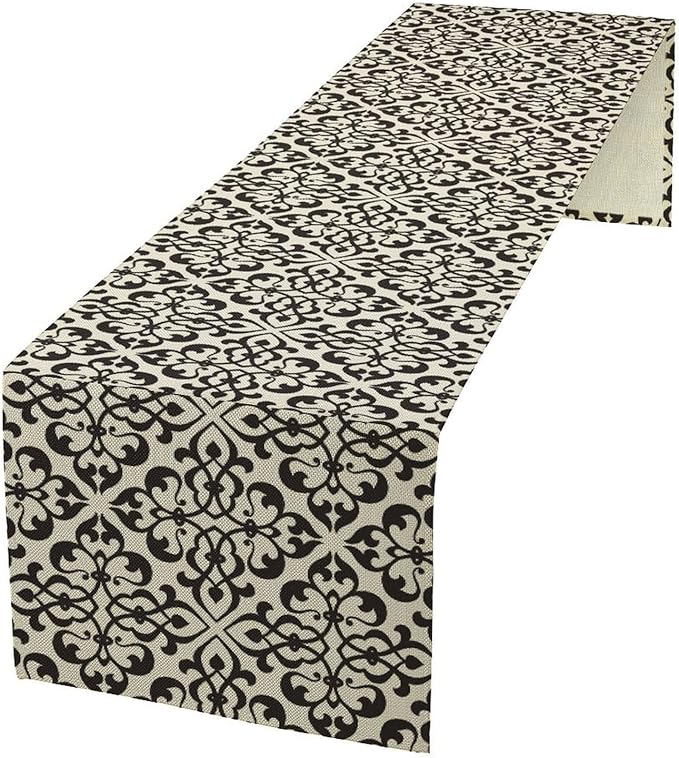 Moroccan Table Runner Damask Patterned Geometric Table Runner for Kitchen Dining Party Decor 13x120in