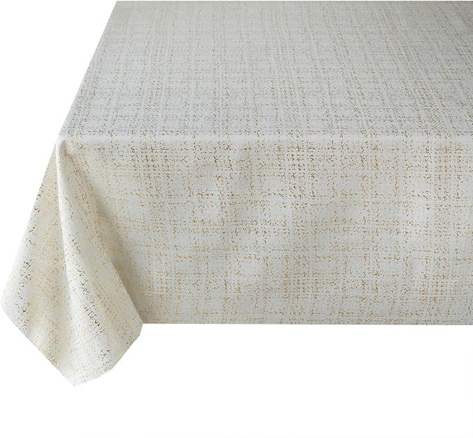 Benson Mills Gold Mine Foil Printed Fabric Table Cloth, Holiday, Winter, Thanksgiving, and Christmas Tablecloth (60" x 144" Rectangular, Gold Mine Ivory/Gold)