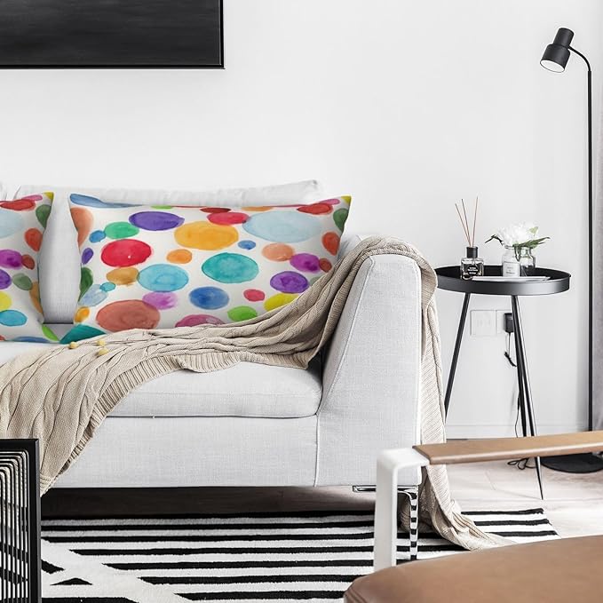 Colorful Polka Dot Lumbar Pillow Covers 12x20 Inch Set of 2 Rainbow Colorful Circles Throw Pillow Cover Watercolor Circles Pillowcase Cushion Cases for Home Couch Bed Sofa