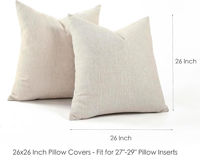 Jepeak 26x26 Inch Decorative Chenille Throw Pillow Covers, Pack of 2 Cozy Concise Euro Shams Cover Soft Farmhouse Modern Cushion Cases for Sofa Couch Bed Home Decor, Beige