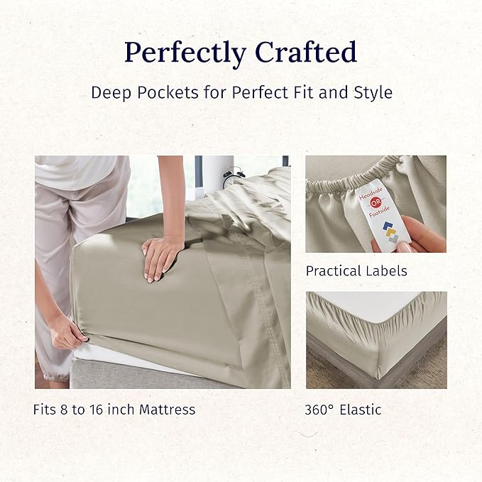 California Design Den California King Sheet Set - 100% Cotton, 600 Thread Count Deep Pocket Cal King Sheet Set, Luxury Soft Hotel-Quality Sheets with Sateen Weave (Cool Taupe)