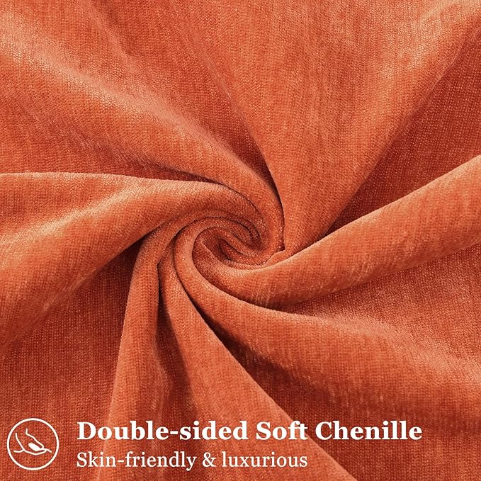 decorUhome Christmas Couch Throw Pillow Covers 12x20 Set of 2, Decorative Soft Euro Velvet Neutral Chenille Lumbar Pillow Covers with Elegant Design for Sofa Bed Living Room Home Decor, Rust