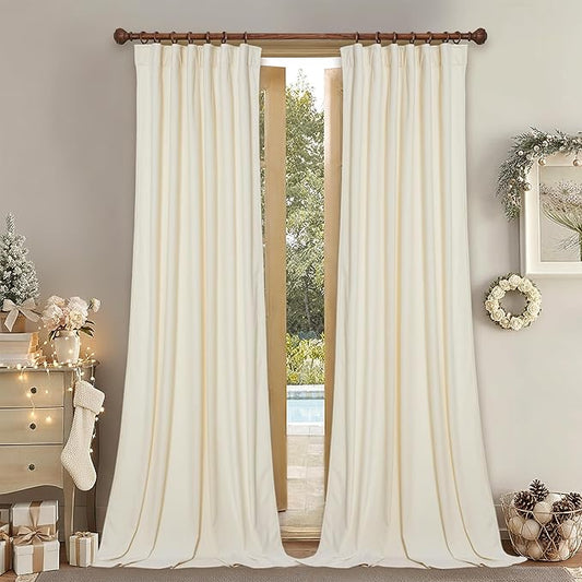 StangH Ivory Curtains 92 inches Long for Living Room, Back Tab Soft Velvet Privacy Window Drapes, Elegant Bedroom Decor White Backdrops for Party, W52 x L92, 2 Panels
