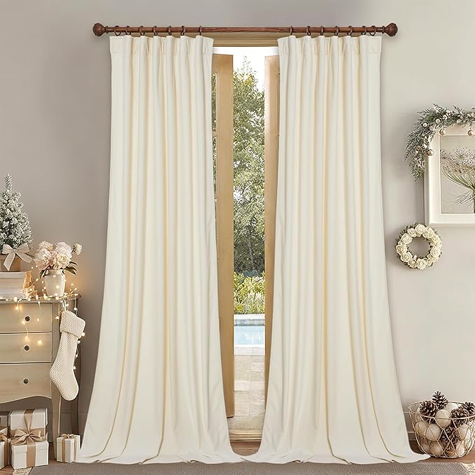 StangH Ivory White Bedroom Curtains - Super Soft Velvet Texture Window Drapes for Sliding Glass Door, High Ceiling Tall Privacy Curtain Panels for Living Room/Church, W52 x L120, 2 Panels