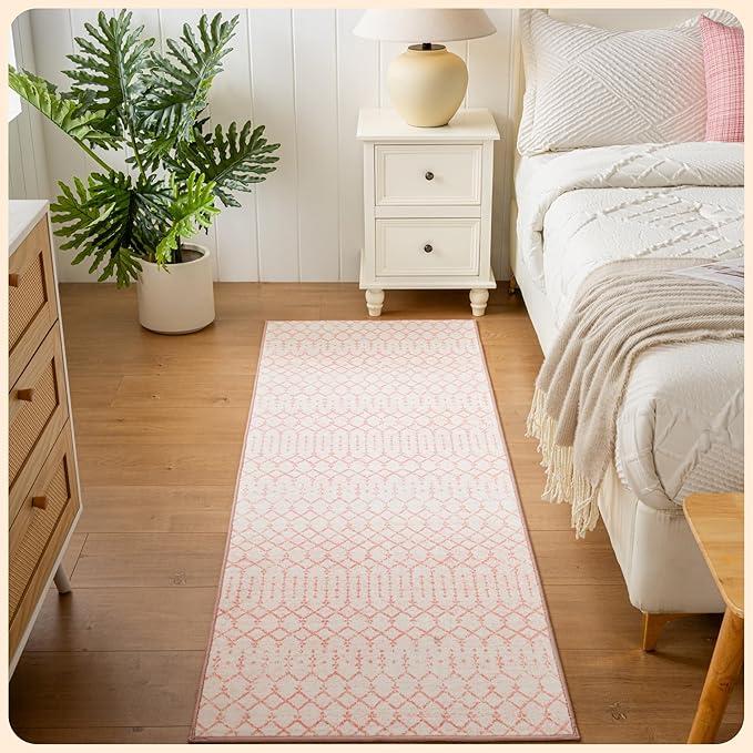 Istana Hallway Runner Rug 2x6 - Pink Kitchen Rugs Non Slip Washable -Silk's Soft Touch Carpet Runner - Stylish Rug Runner for Home