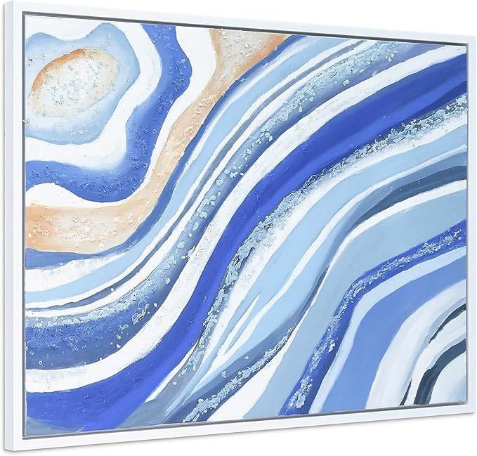 Empire Art Direct Abstract Wall Art Textured Hand Painted Canvas by Martin Edwards, White Frame, 40" x 30", Blue Elixer