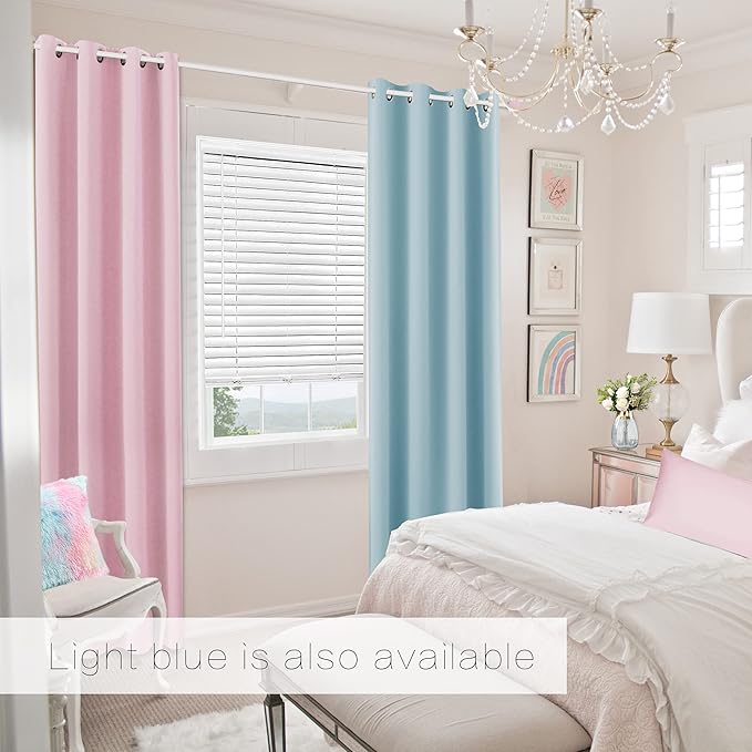 KOUFALL Pink Short Blackout Curtains for Girls Room Kids Bedroom Window, 45 Inch Length, Bubble Gum Pink Black Out Nursery Curtains Girl, Cute Privacy Bathroom Window Curtains