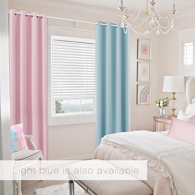 KOUFALL Children Curtains for Bedroom 2 Panels Blackout Insulated Thermal Curtains for Summer Heat Living Room,72 Inch Length,Pink