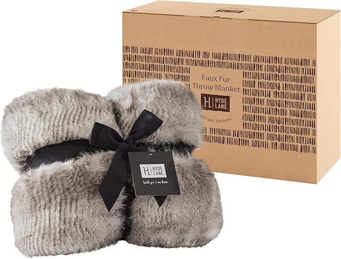 Hyde Lane Ultra Long Pile Faux Fur Throw Blanket, Luxury Fluffy Blankets for Couch Sofa Home Decor, Soft Fuzzy Plush Throws, Striped Brown, 50x60