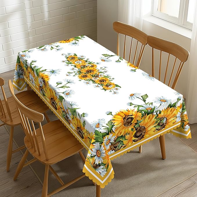 Sunflower Tablecloth Sunflower Blooming Flower Rectangle Tablecloth Watercolor Botanical Style Table Cover 54×72 Inch Washable Table Cloth for Kitchen Dining Room Party Decoration