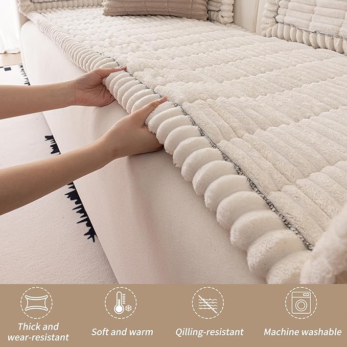 Couch Cover for Dogs Washable,Non Slip Fuzzy Durable Couch Covers for 3 Cushion Sofa Pet Friendly Sofa Cover Dog Thick Soft Slipcovers Protector Couches Mat Bed (White, 27.6" x 70.9"/70 x 180cm)
