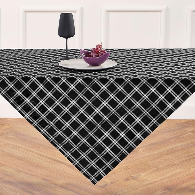 Solino Home Linen Plaid Tablecloth 52 x 52 Inch - 100% Pure Linen Marseille Plaid Black Table Throw - Machine Washable Square Table Cloth for Fall, Autumn, Winter, Thanksgiving, Christmas, Holiday