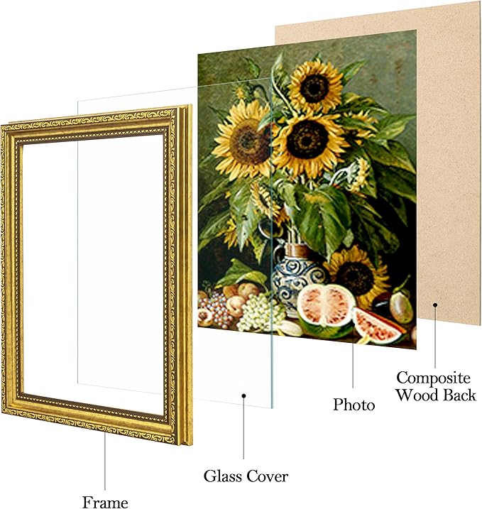 eletecpro 8.5x11 Picture Frames Set of 2, 8.5 by 11 Ornate Vintage Photo Frame with Glass, Rustic Gold Frames Display 8.5 x 11 Photo for Tabletop or Wall Decor, Gold