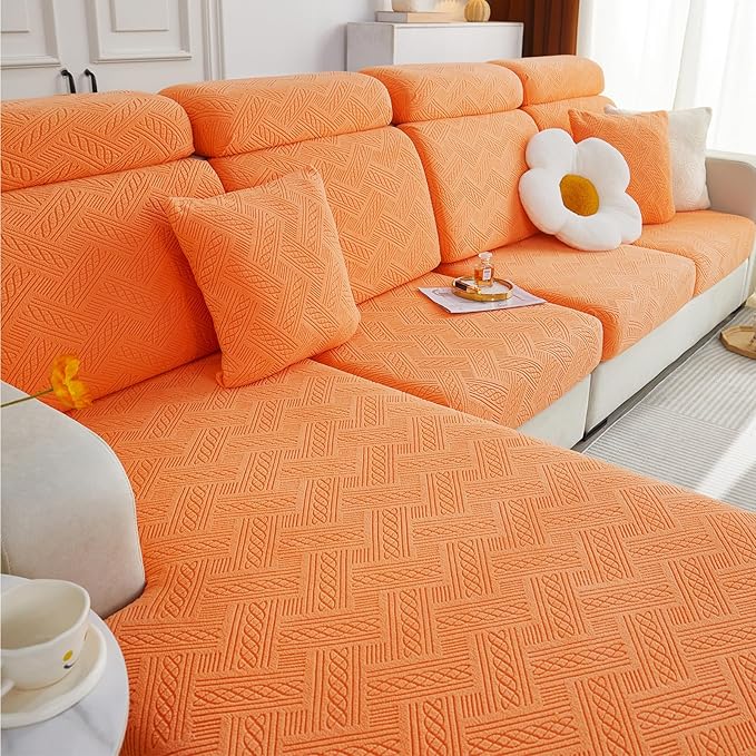 hyha Individual Couch Cushion Covers, Stretch Magic Sofa Seat Cushion Covers Washable, Dog Couch Sofa Slipcover for Pets, Kid with Elastic Bottom(Medium, Orange)