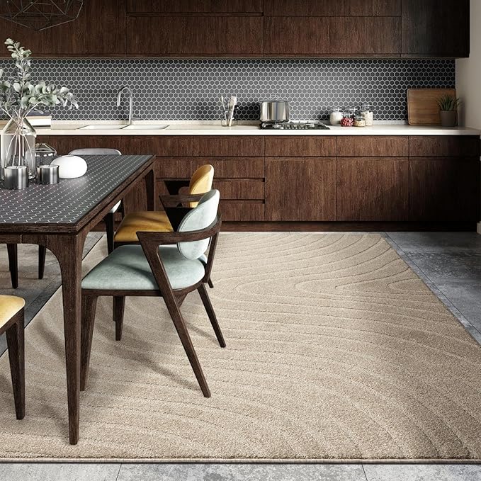 LUXE WEAVERS Modern Geometric Wave Beige 5x7 Area Rug