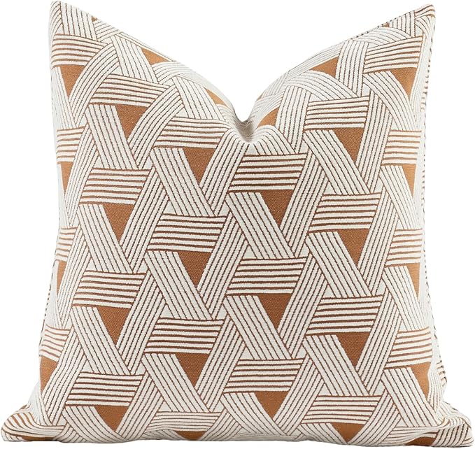 2025 New 22x22'' inches Throw Pillow Cushion Covers - Triangle Pattern Orange Color Chenille Jacquard Embroidery Luxury Modern Style Couch Sofa Bed Pillow Cover for Living Room Bedroom