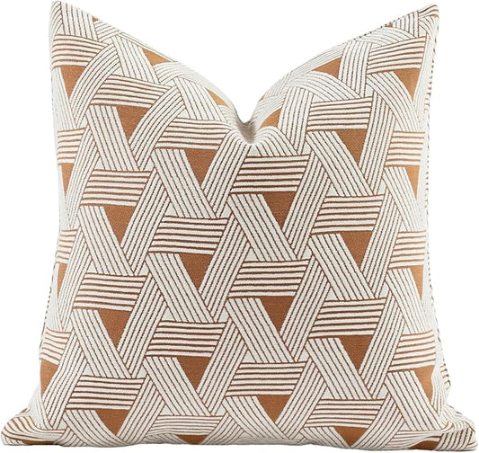 2025 New 18x18'' inches Throw Pillow Cushion Covers - Triangle Pattern Orange Color Chenille Jacquard Embroidery Luxury Modern Style Couch Sofa Bed Pillow Cover for Living Room Bedroom