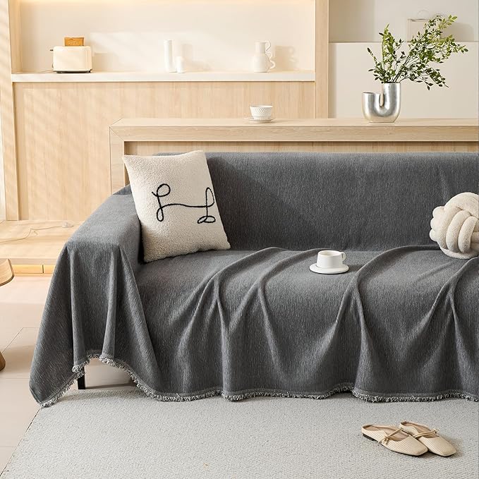 100% Waterproof Couch Cover for Pets Washable Sofa Covers for 3-4 Cushion Couch Sofa SlipCover for Dogs Pet-Friendly Furniture Protector for Living Room with Tassel(71" x 134", Gray)