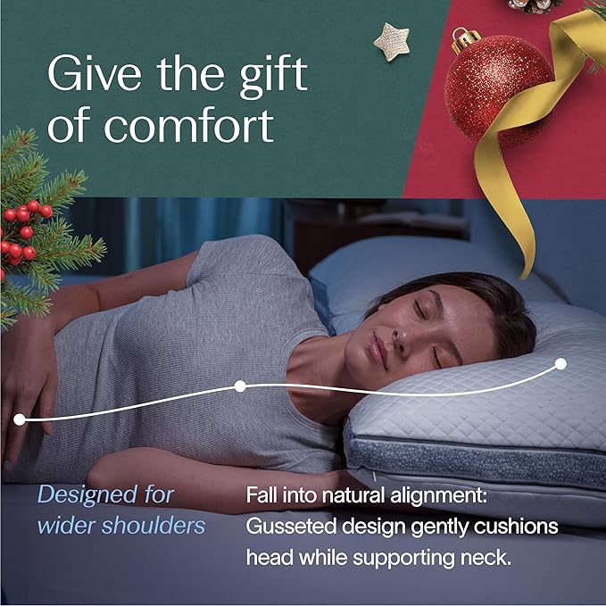 DreamyBlue Gusseted Sapphire Pillow • Adjustable Loft, Luxury Cover, Shredded Memory Foam Fill w/Cooling Beads • Ideal for Wide Shoulders • Neutral Alignment for All • CertiPUR-US Certified (King)