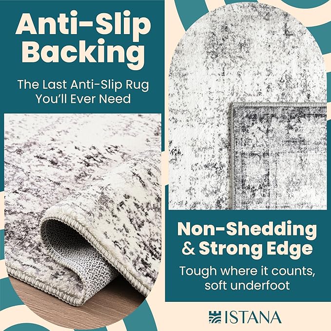 Istana 9x12 Rug - White Cream/Grey Living Room Rug - Foldable Farmhouse Rugs for Living Room - Stain Resistant Easy to Clean Washable Rugs 9x12 - Large Area Rugs Washable