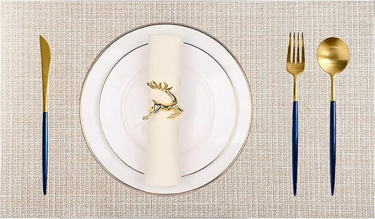 PIGCHCY Beige Placemats Set of 8 Vinyl PVC Durable Place Mats for Dining Table,Heat Resistant Non-Slip Woven Tabel Mats (18x12 inches, Beige)