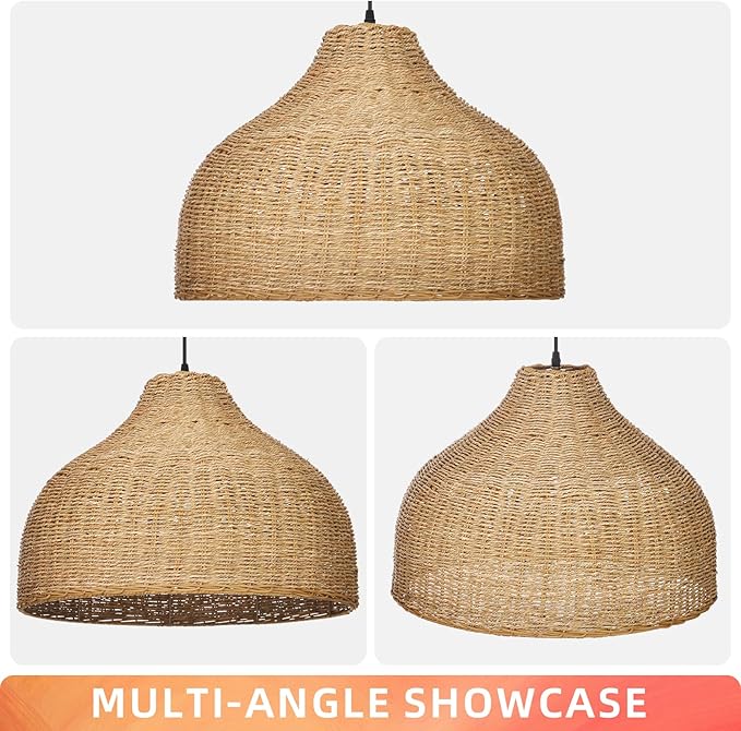Arturesthome 19.56" Boho Chandelier Light Fixture for Kitchen,Woven Farmhouse Chandelier Ceiling Hanging Light for Living Room,Bedroom,Foyer