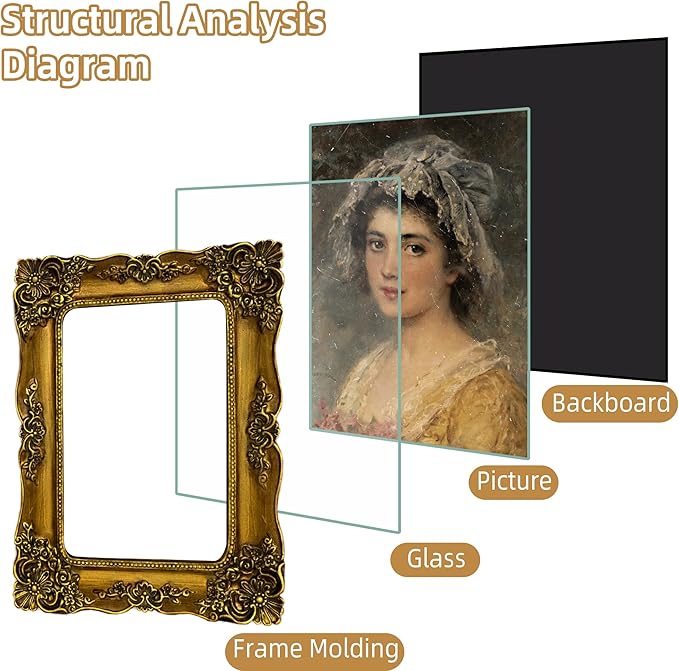 4x6 Picture Frame Gold Vintage Victorian Picture Frames Ornate Antique Baroque for Wall or Tabletop Small Bronze with Glass Front