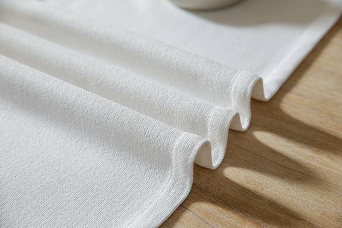 ZeeMart Burlap Style Farmhouse Table Runners 36 Inches Long, White Rustic Woven Dining Table Runner for Everyday Use, 14x36 Inches, White